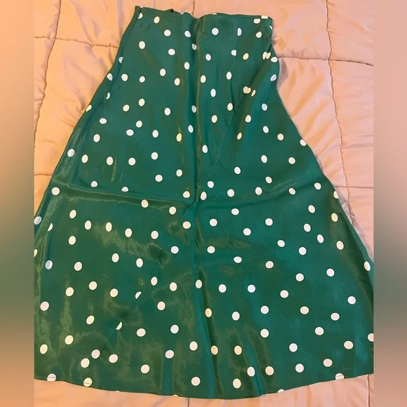 & other stories green polka dot silk midi skirt